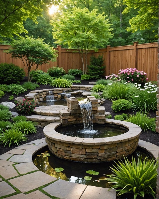 Add a water feature, such as a pond or stream, for a tranquil ambiance