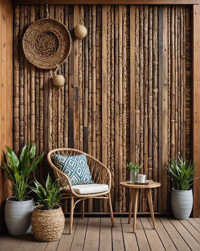 Boho Woven Wood Patio Wall
