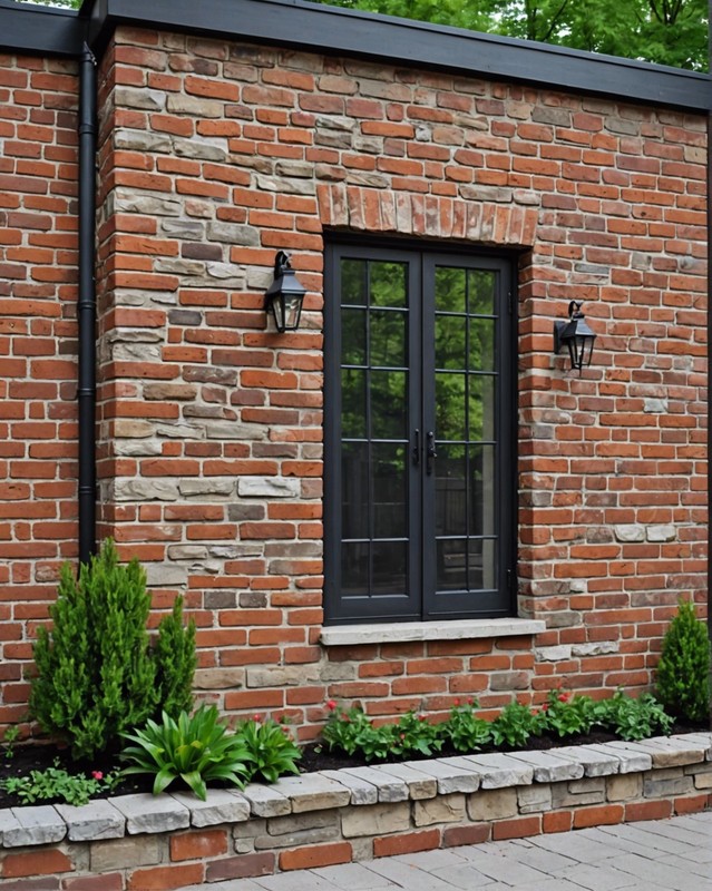 Brick Wall with Stucco and Stone Base