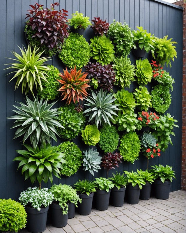 Circular vertical garden with a variety of plants.