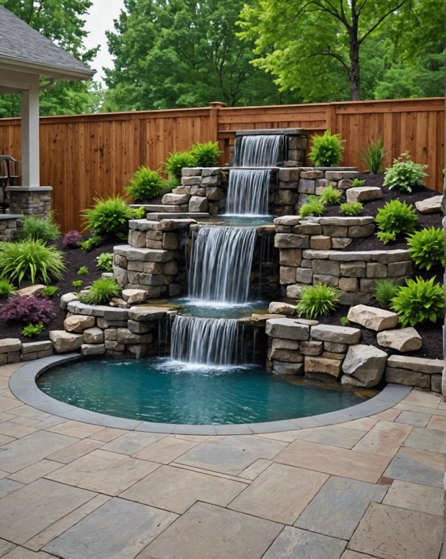 Concrete Patio with Waterfall Feature