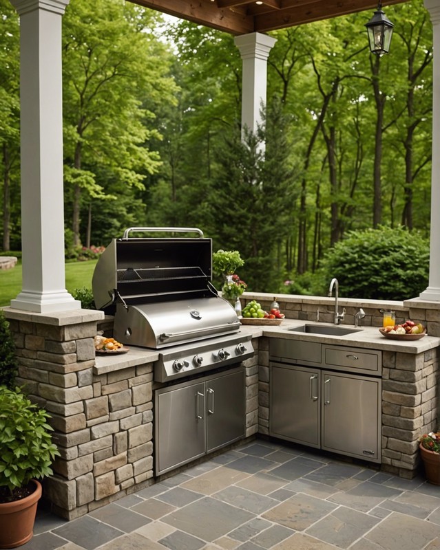 Create an outdoor kitchen with a grill and sink