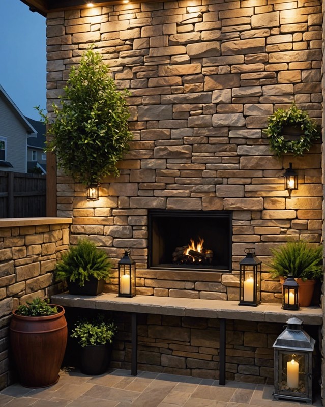 Faux Stone Wall with Lighting
