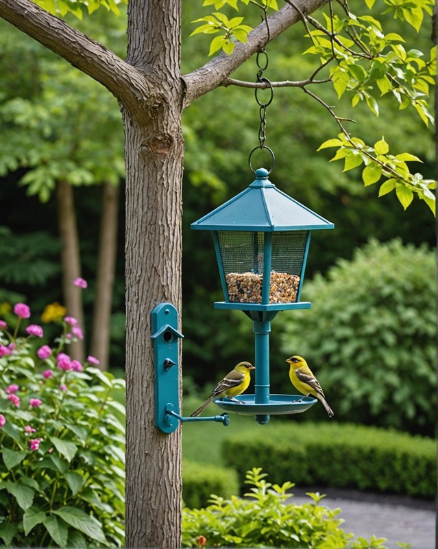 Hang bird feeders and birdhouses to attract wildlife