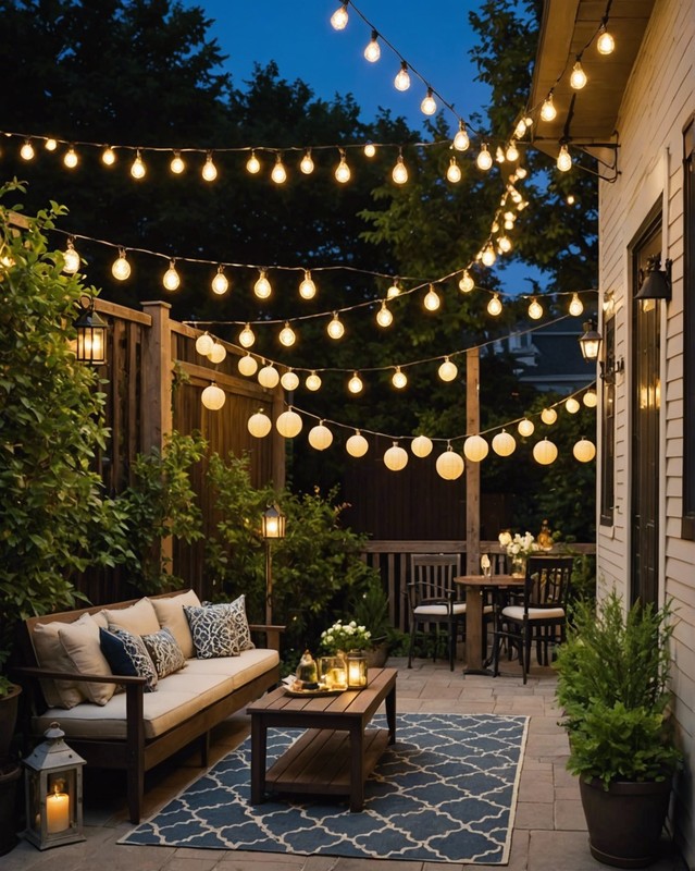Hang string lights or lanterns for a festive touch at night
