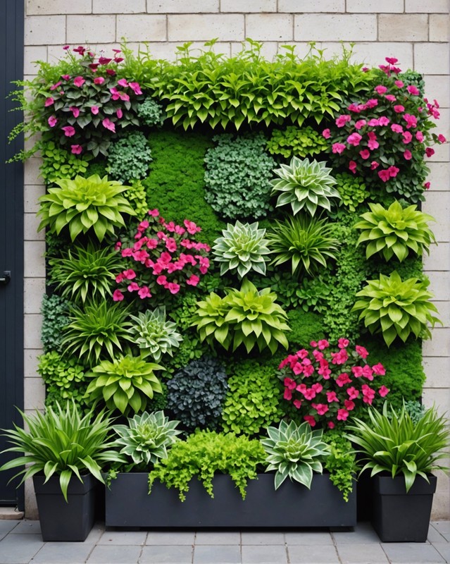 Living wall garden with flowers.