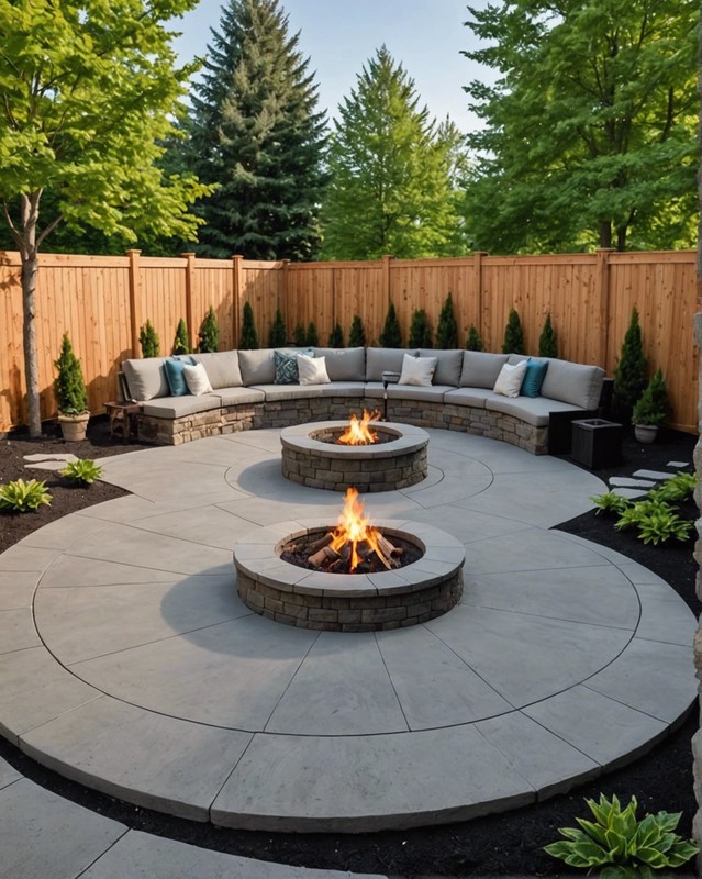 Modern Concrete Patio with Fire Pit and Built-in Seating