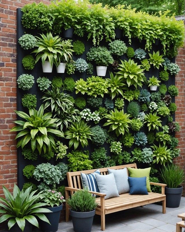 Outdoor wall garden with a variety of plants.
