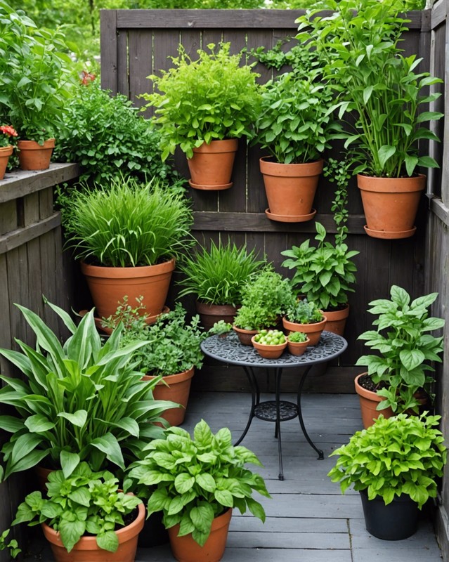 Plant herbs or vegetables in containers for a touch of greenery
