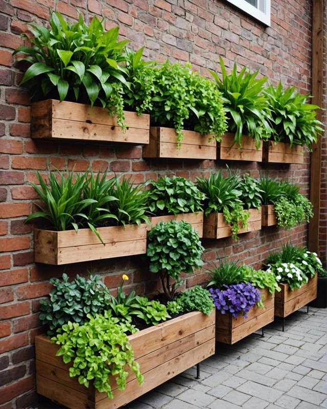 Planter boxes arranged to create a wall garden.