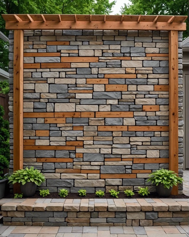 Stone and Wood Patio Wall