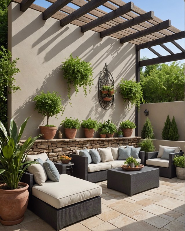 Tiered and Textural Stucco Patio Wall