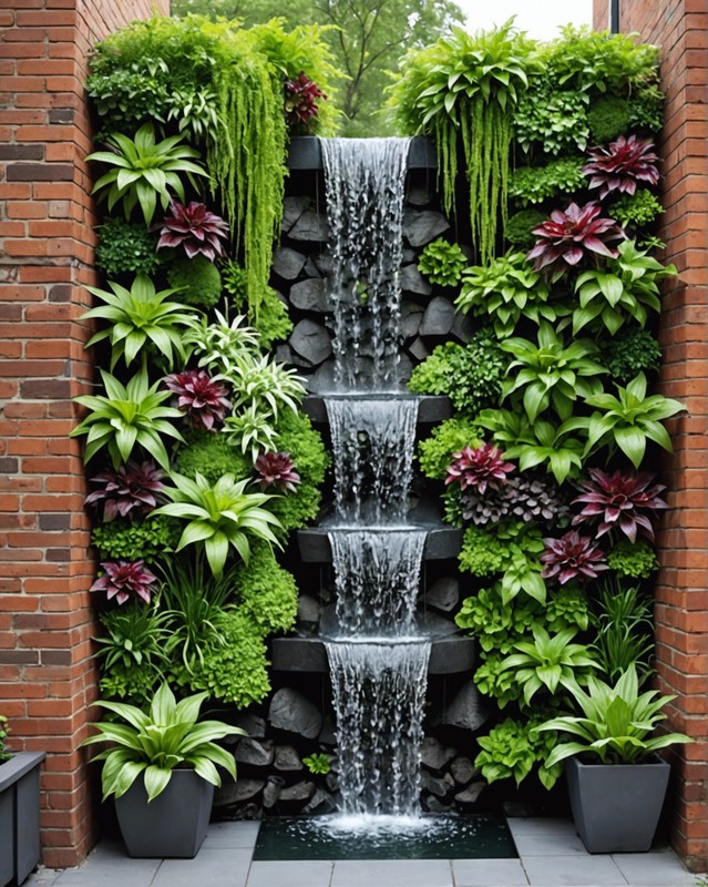 Vertical garden with a waterfall feature.