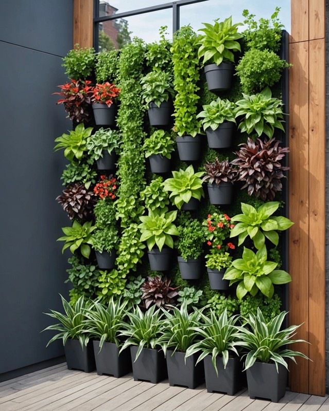 Vertical garden with self-watering system.