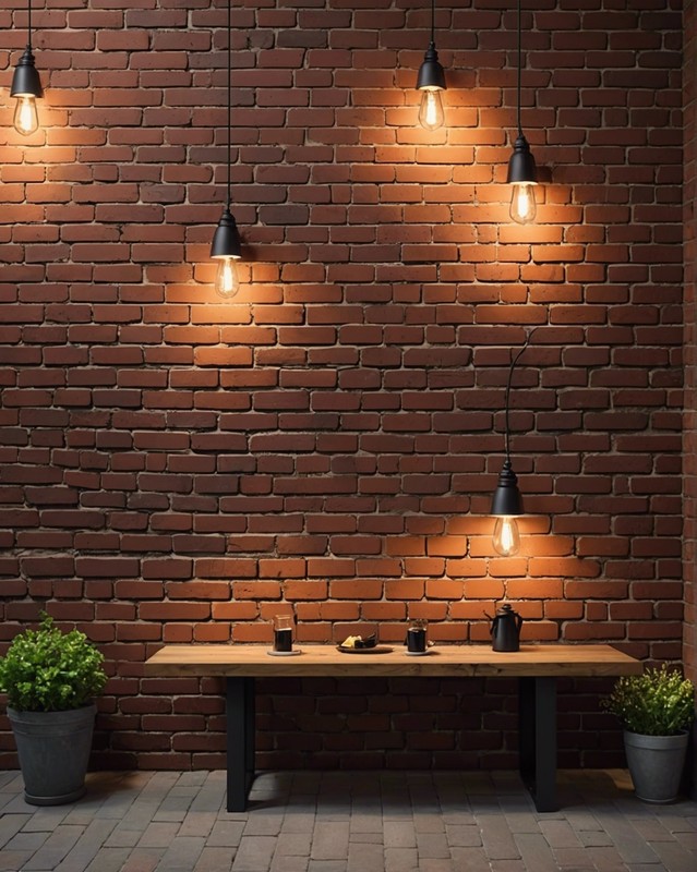 Vertical Stacked Brick Wall with Lighting