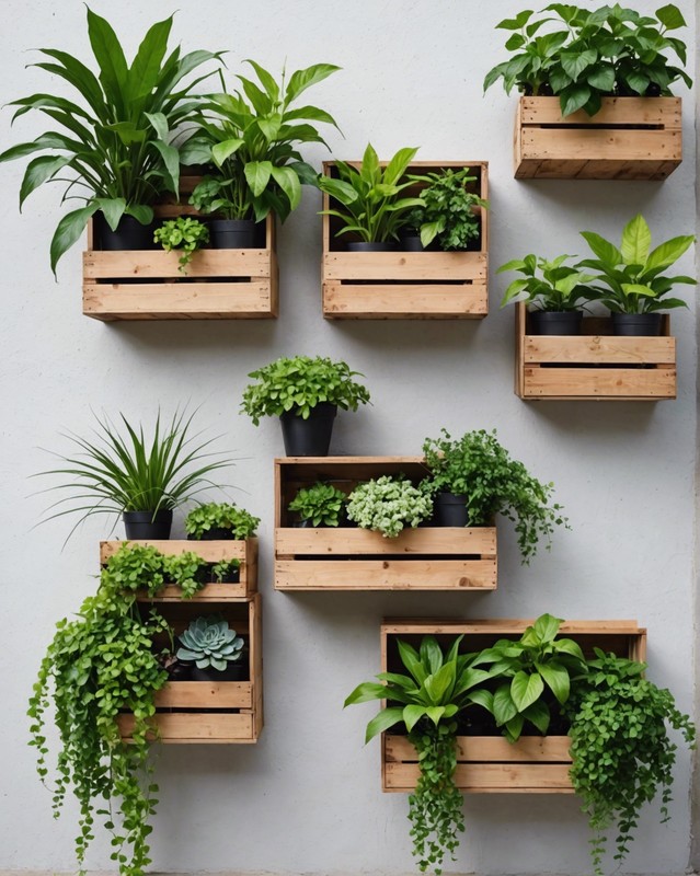 Wall-Mounted Crates with Plants