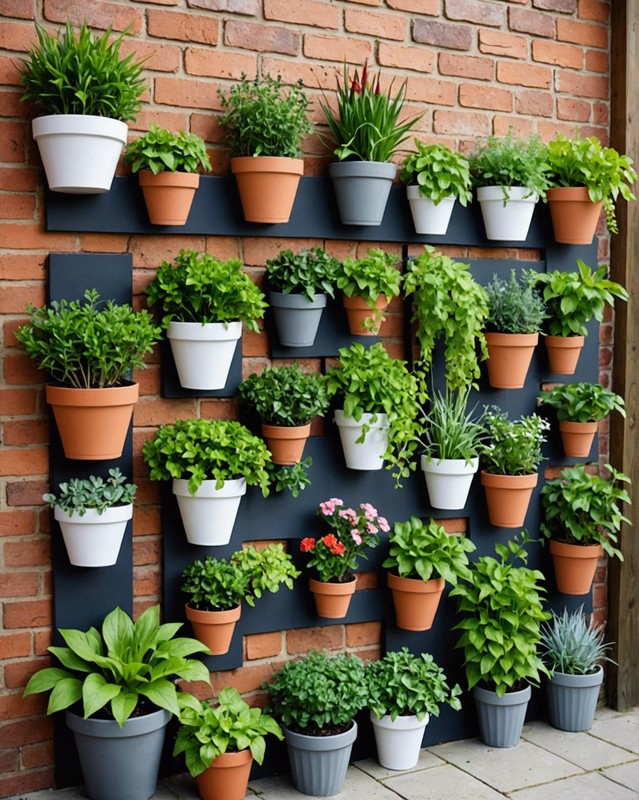 Wall garden with unique planter shapes.