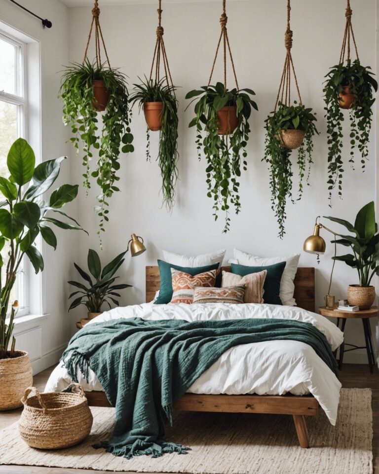 20 Boho Style Bedroom Ideas with Hanging Plants