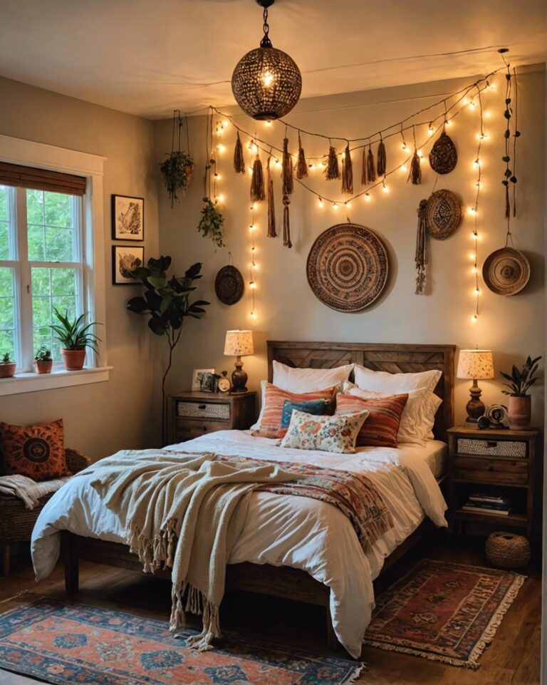 20 Boho Style Bedrooms with Hanging Lights