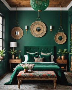 20 Eye-Popping Emerald Green Boho Style Bedroom Ideas