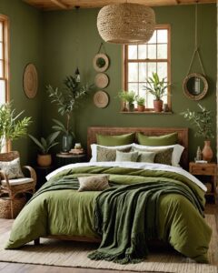 20 Olive Green Boho Style Bedroom Ideas
