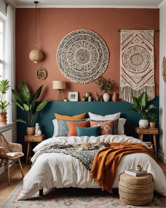Artsy Boho Bedroom with Painted Wall