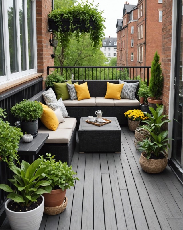 Balcony deck with cozy seating and planters