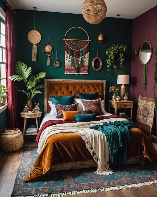 Bohemian Chic Bedroom with Velvet Accents
