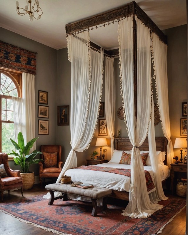 Bohemian Dream Bedroom with Canopy Bed and Sheer Curtains