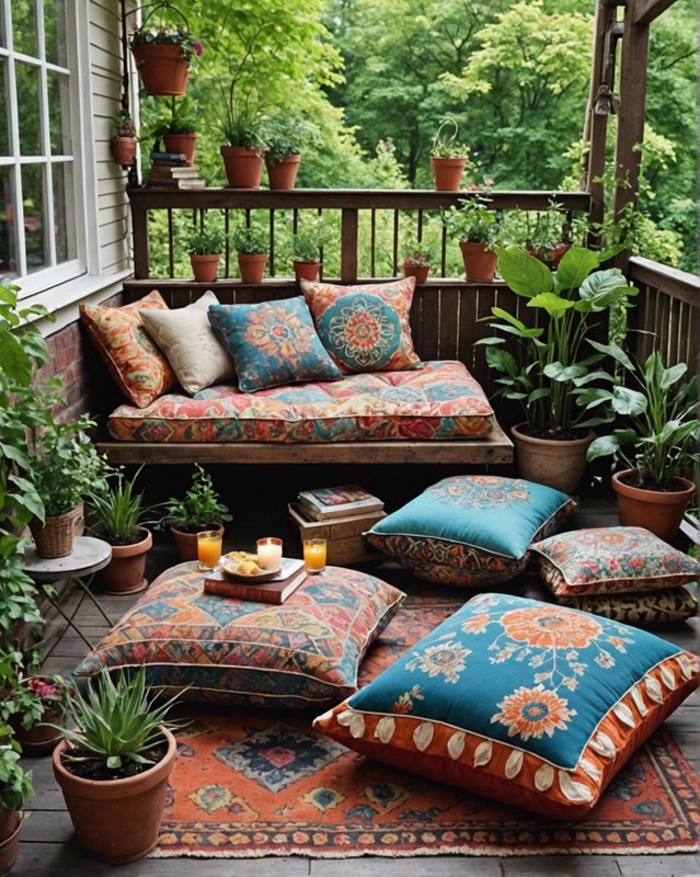 Bohemian Patio with Floor Cushions and Vintage Books