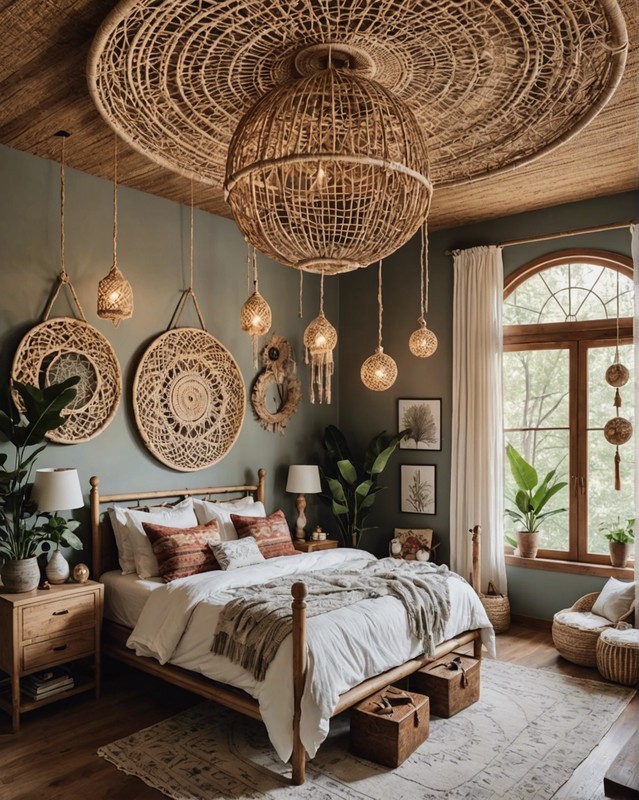 Bohemian Retreat Bedroom with Rattan Canopy and Dream Catcher
