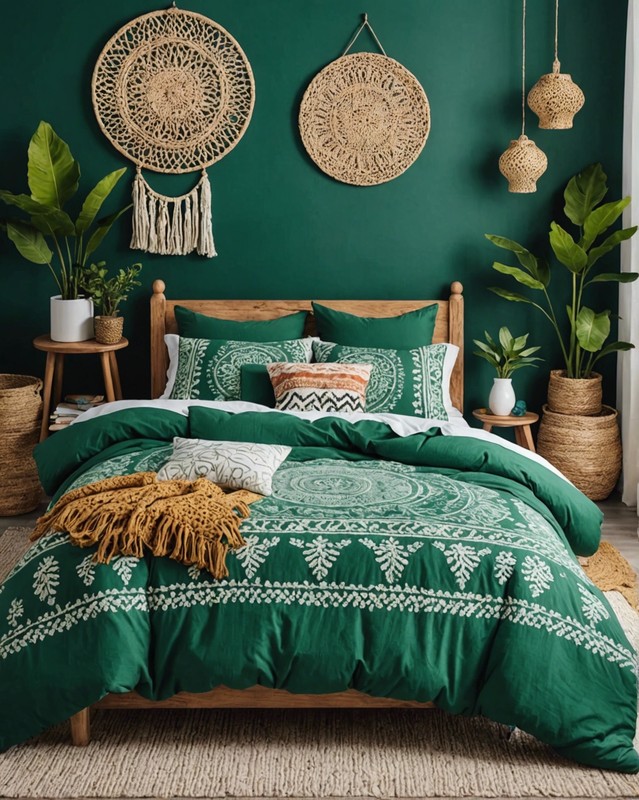 Boho-Inspired Green Bedding