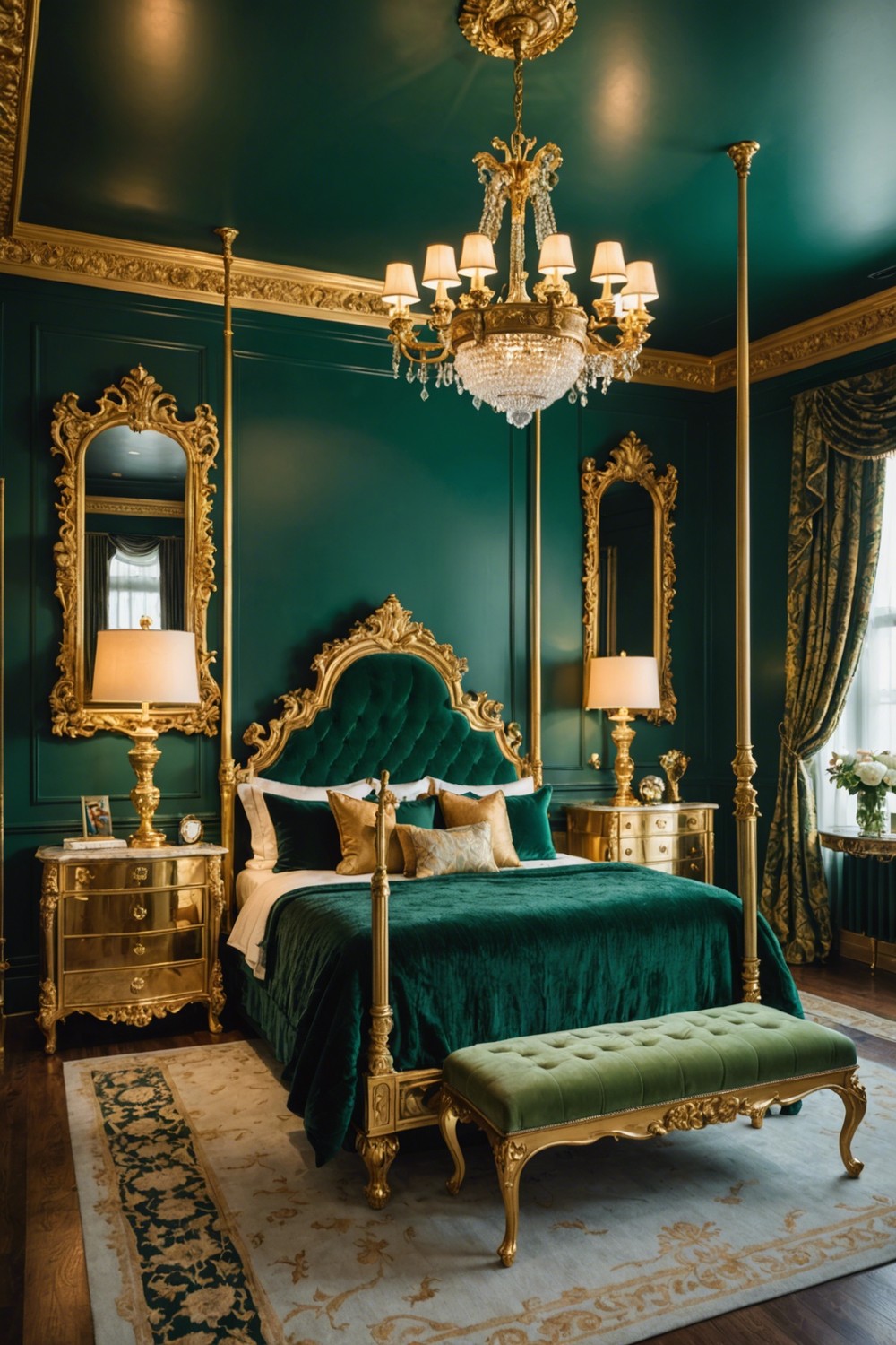 Bold Accent: Emerald Green Walls and Gold Hardware
