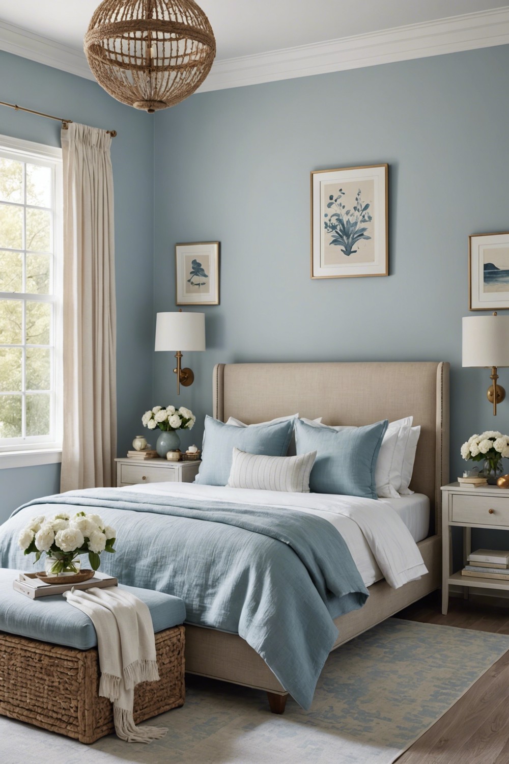 Calming Oasis: Soft Blues and Whites with Natural Textiles