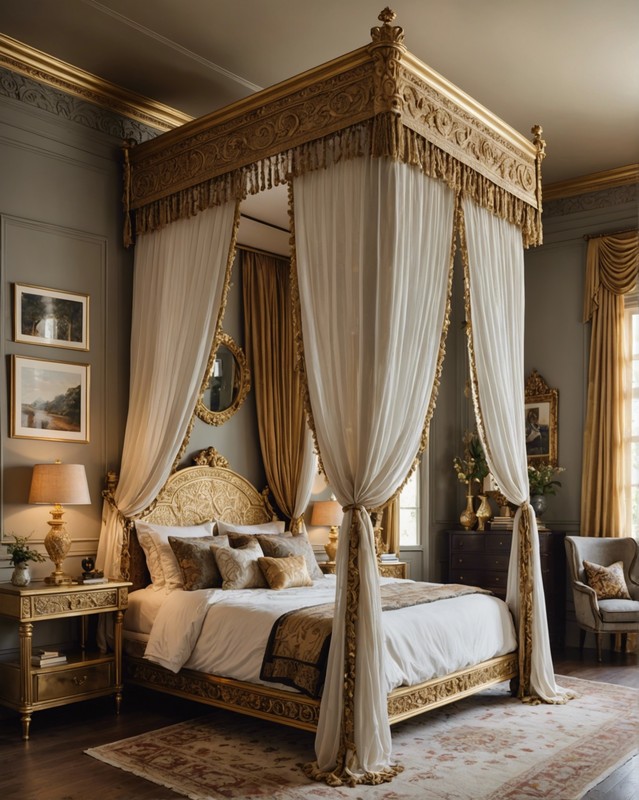 Canopy Bed with Gold Detailing
