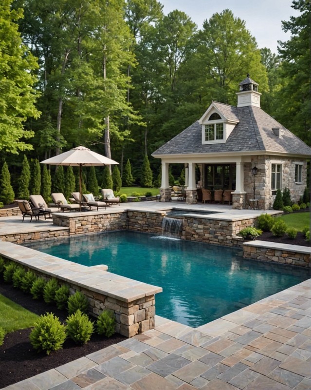 Classic Pool House with Stone Exterior