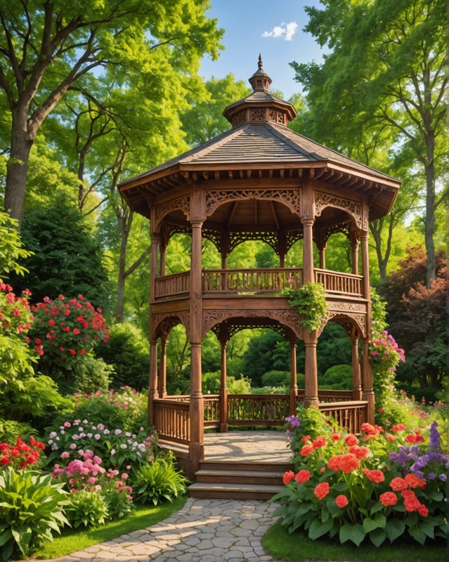 Classic Wooden Gazebo with Floral Accents