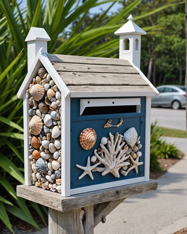 Coastal-Inspired Mailbox with Seashells and Driftwood