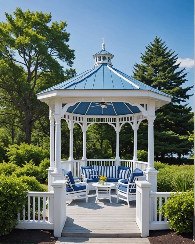 Coastal Gazebo with White Paint and Blue Accents