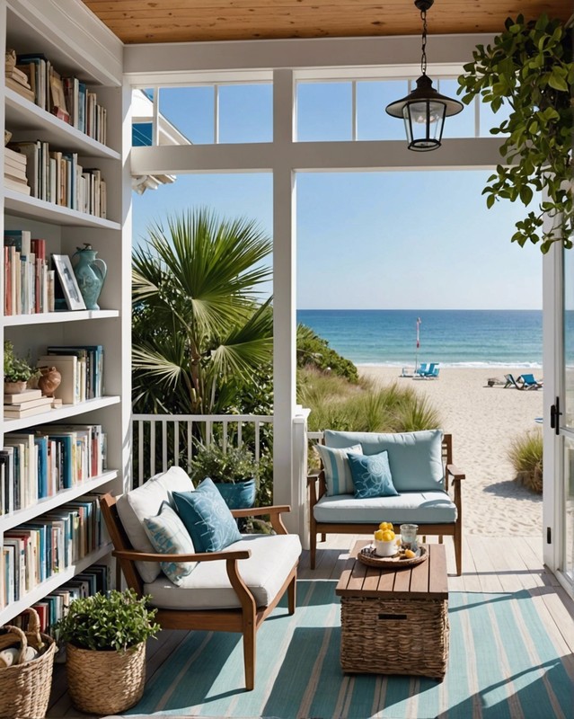 Coastal Reading Retreat with Beachy Decor and Bookshelf