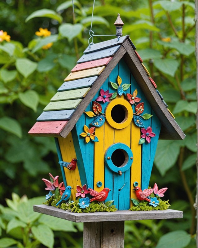 Colorful Painted Birdhouse with Intricate Design