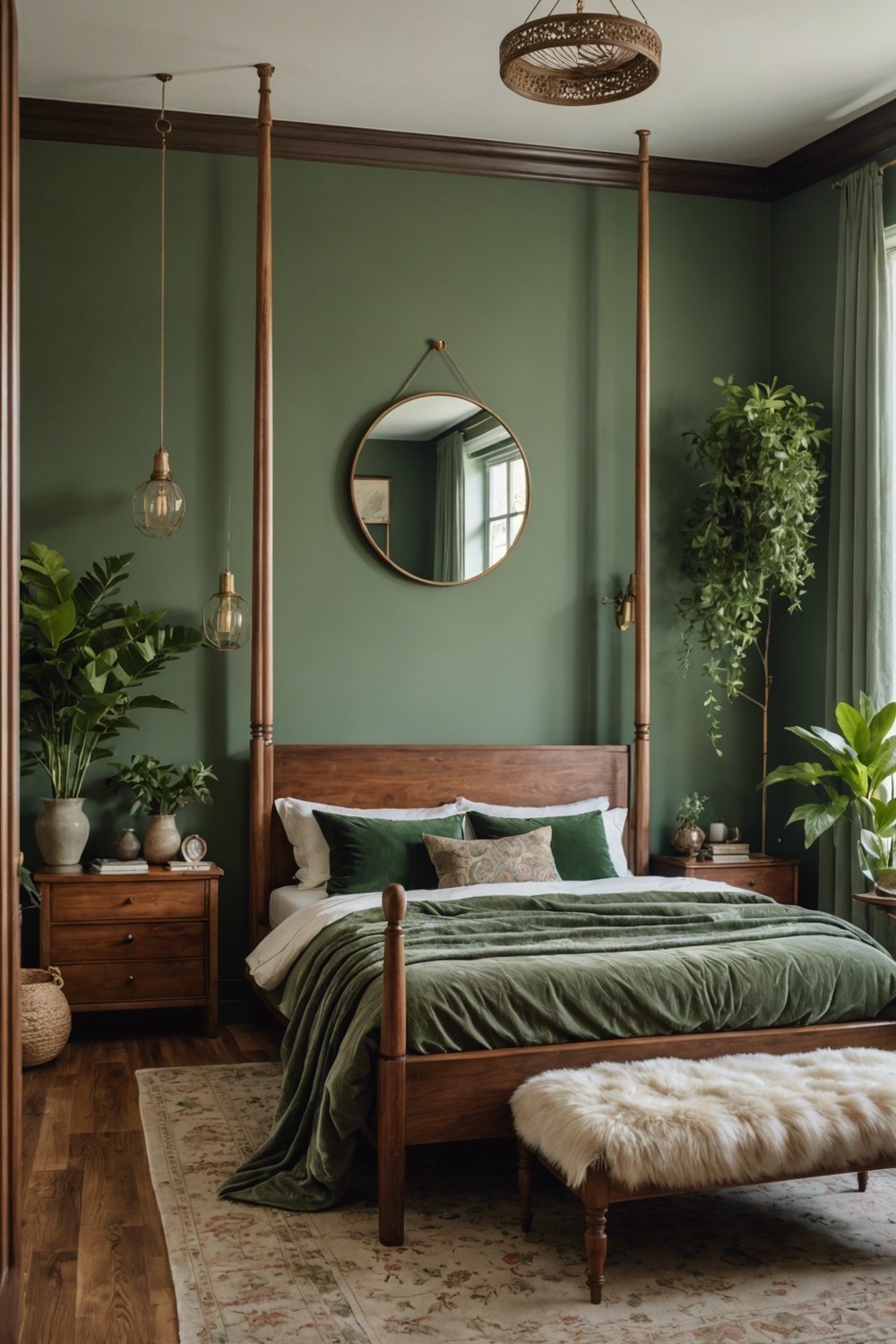 Combine Sage Green with Rich Wood Tones