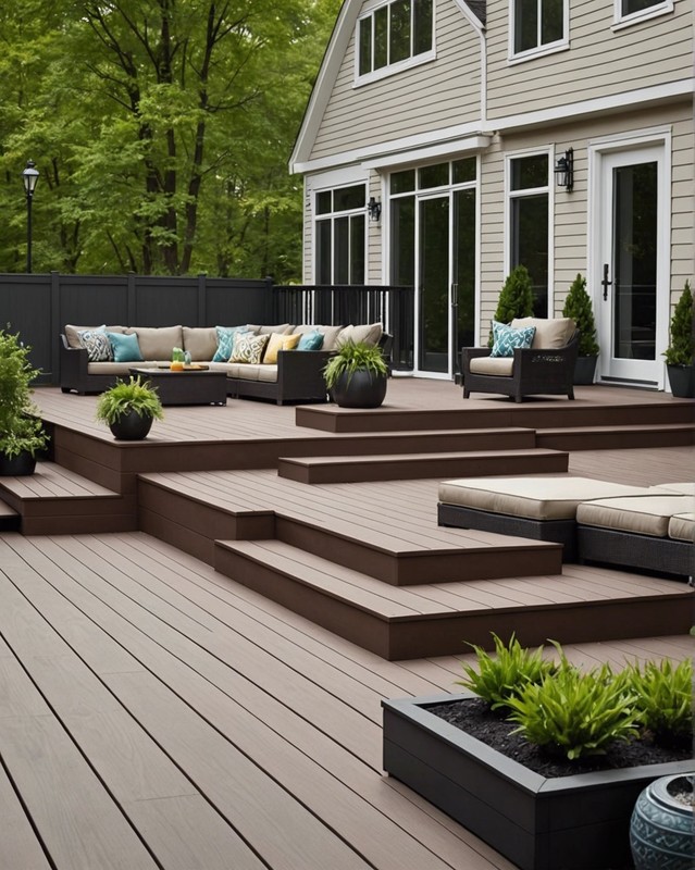 Contemporary composite deck with sleek lines and built-in seating