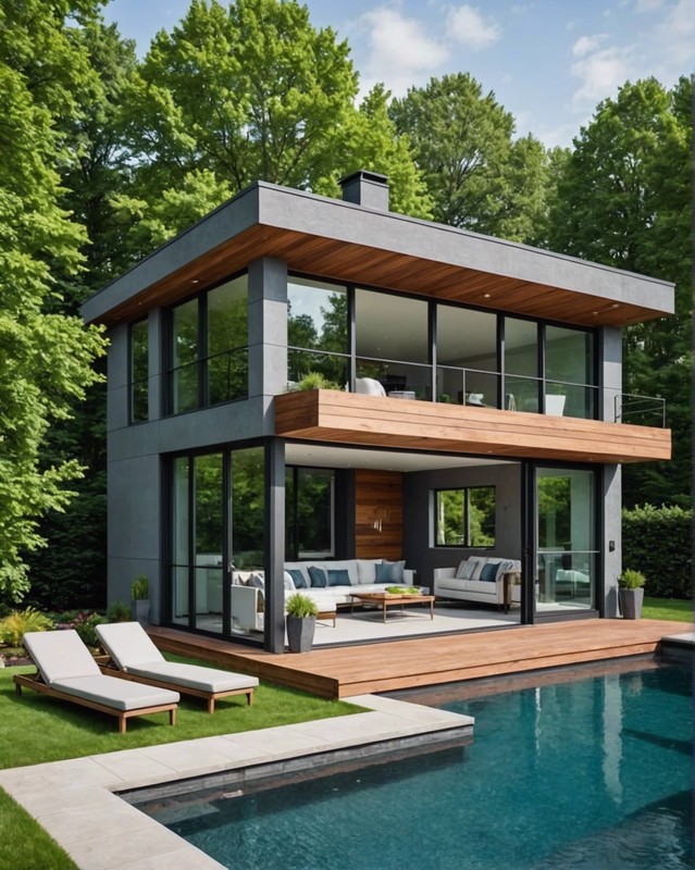 Contemporary Pool House with a Flat Roof
