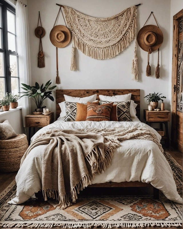 Cozy Boho Bedroom with Woven Rug