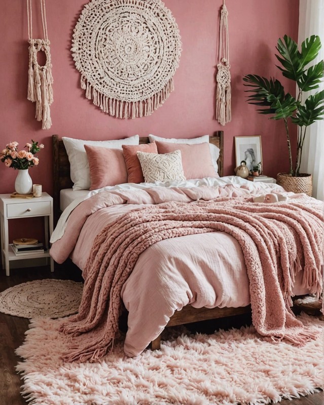 Cozy Pink Boho Bedroom with Shag Rug