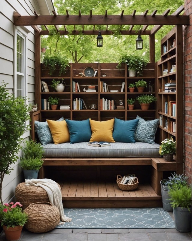 Cozy Reading Nook with Built-in Bench and Bookcase