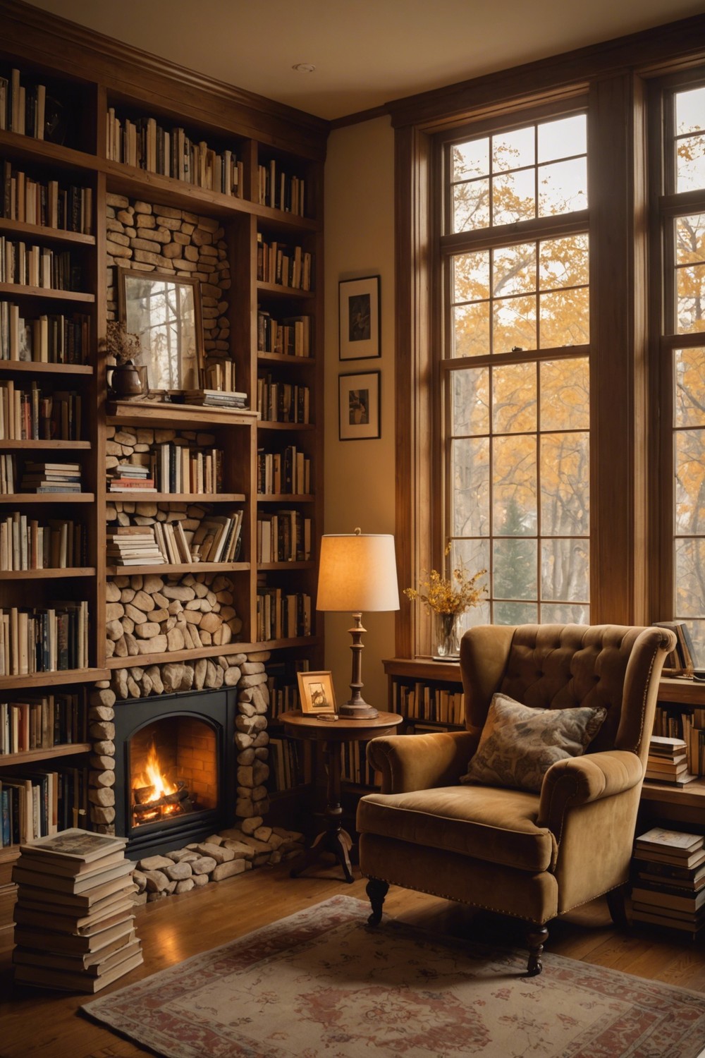 Cozy Reading Nook with Built-in Shelves:
