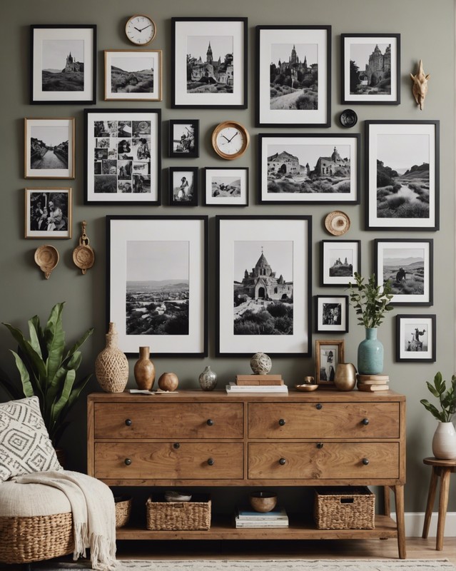 Create a gallery wall with framed photos and prints