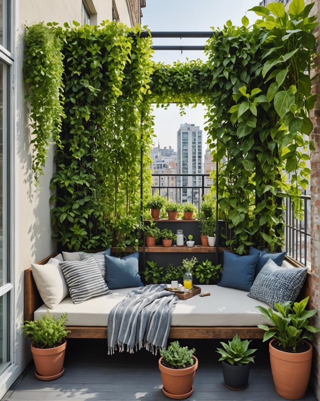 Create a privacy screen with plants or curtains